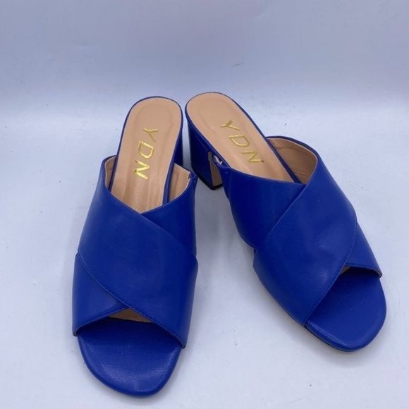 YDN Blue Cross Strap Block Heel Mules - Picture 2 of 11